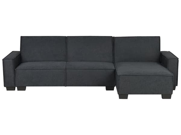 Hjørnesofa i grafitt grått stoff med polstring 3-seters venstrevendt L-formet seng