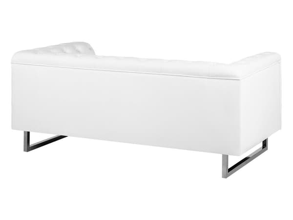 2-seters Sofa Chesterfield-Stil Hvit Smokingarm Knappet Rygg Sølvben Kunstlær