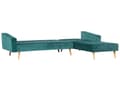 Miniatyrbilde 5 av 11: Hjørnesovesofa med 3 puter Grønn Fløyelspolstring Lette Treben Liggende Venstrehånds Sjeselong 4-seter