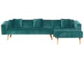 Miniatyrbilde 1 av 11: Hjørnesovesofa med 3 puter Grønn Fløyelspolstring Lette Treben Liggende Venstrehånds Sjeselong 4-seter