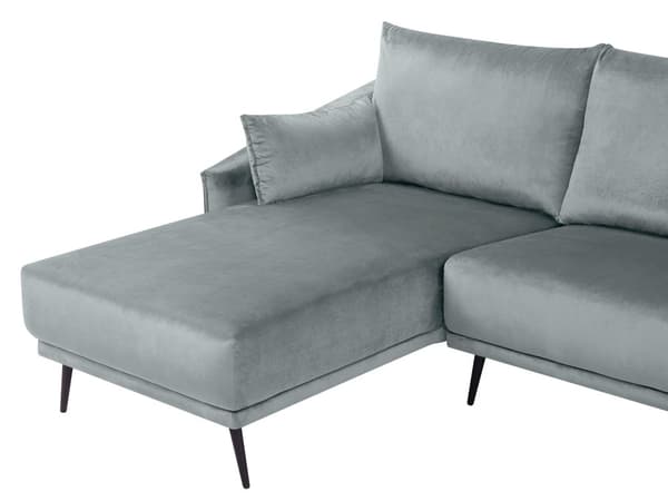 Hjørnesofa Grå Fløyel Høyrevendt L-formet 3-seter med Sjeselong og Metallben Moderne stue
