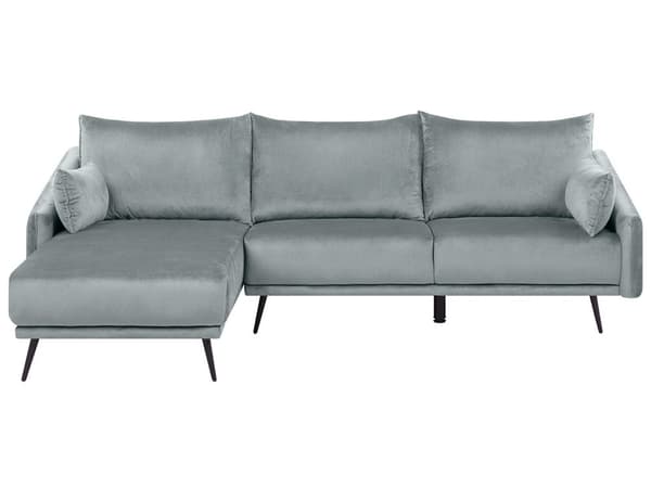 Hjørnesofa Grå Fløyel Høyrevendt L-formet 3-seter med Sjeselong og Metallben Moderne stue