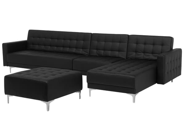 5-seters hjørnesofa Svart Kunstskinn Tuftet Moderne L-formet med fotskammel og sjeselong