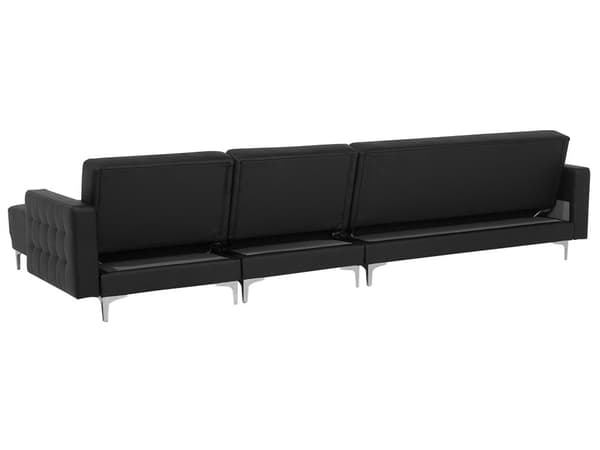5-seters hjørnesofa Svart Kunstskinn Tuftet Moderne L-formet med fotskammel og sjeselong