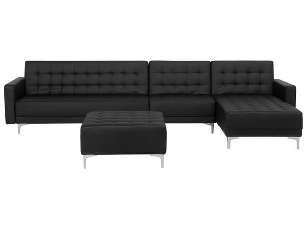 5-seters hjørnesofa Svart Kunstskinn Tuftet Moderne L-formet med fotskammel og sjeselong