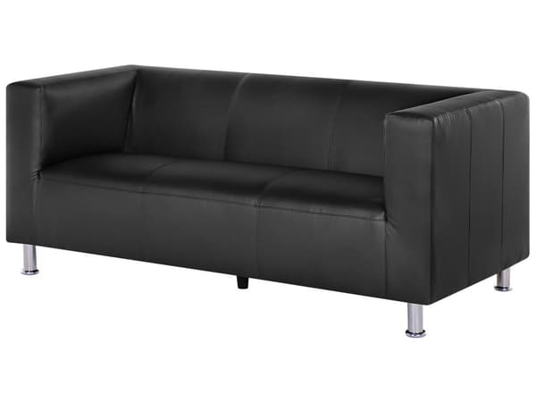 3-seters Sofa Svart kunstskinn Sølv metallben Moderne