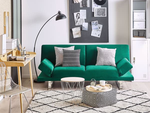 Sovesofa Grønt Fløyel 3-seter Click Clack-mekanisme Justerbare Armlener