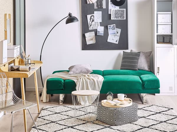 Sovesofa Grønt Fløyel 3-seter Click Clack-mekanisme Justerbare Armlener