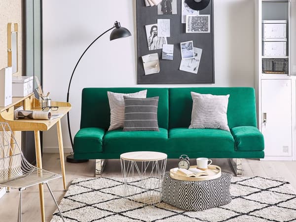 Sovesofa Grønt Fløyel 3-seter Click Clack-mekanisme Justerbare Armlener