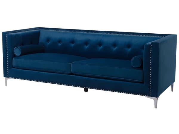 Sofa Blå Fløyel 3-seters Sofa til Stuen Chesterfield Retro Glamour Design Stil