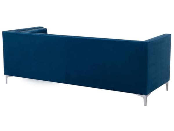 Sofa Blå Fløyel 3-seters Sofa til Stuen Chesterfield Retro Glamour Design Stil