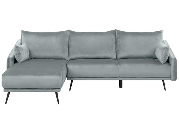 Hjørnesofa Grå Fløyel med LED-lys Høyrevendt L-formet 3-seter med Sjeselong Metallben Moderne Stue