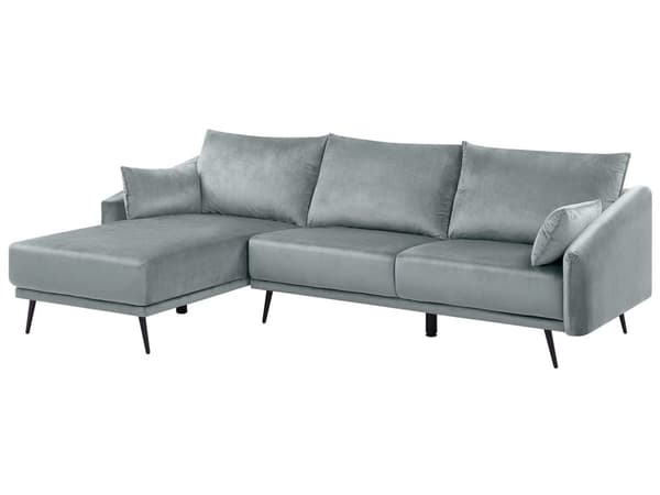 Hjørnesofa Grå Fløyel med LED-lys Høyrevendt L-formet 3-seter med Sjeselong Metallben Moderne Stue