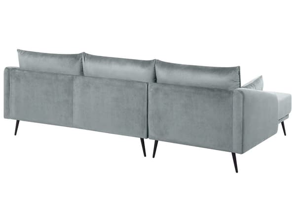 Hjørnesofa Grå Fløyel med LED-lys Høyrevendt L-formet 3-seter med Sjeselong Metallben Moderne Stue