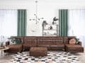 Miniatyrbilde 2 av 11: Hjørnesofa Brun Kunstskinn Tuftet Moderne U-formet Modulær 6-seter med fotskammel og sjeselonger