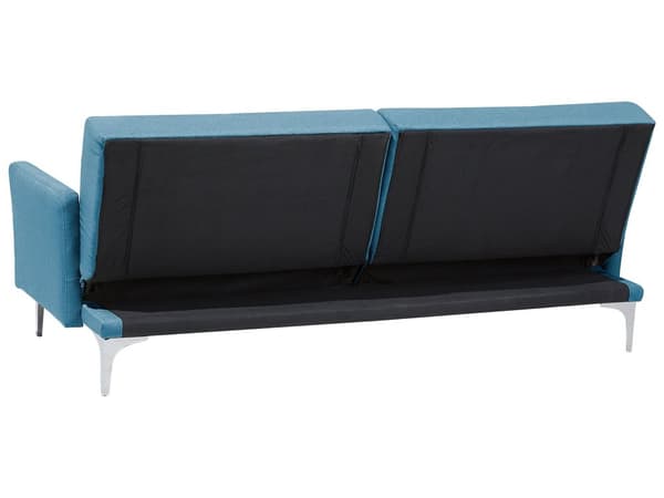 Sovesofa Blå Stoff 3-seter Metallben Dekorative knapper Avtakbare putetrekk Justerbar ryggstøtte Sofa med sovefunksjon Moderne design Stue