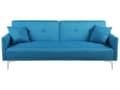 Miniatyrbilde 1 av 9: Sovesofa Blå Stoff 3-seter Metallben Dekorative knapper Avtakbare putetrekk Justerbar ryggstøtte Sofa med sovefunksjon Moderne design Stue