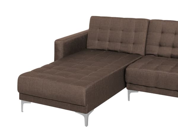 Hjørnesofa Brun Stoff 4-seter L-form Høyrevendt Justerbar rygg Sovefunksjon Fotskammel Metallben Modulær Moderne design