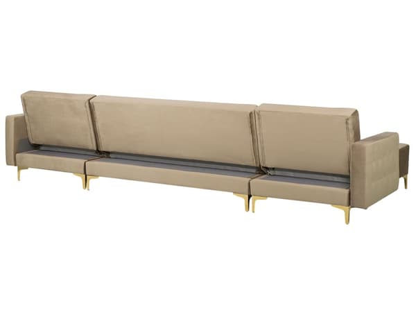 Hjørnesofa Beige Fløyel Moderne U-formet Modulær 5-seter med fotskammel og sjeselonger