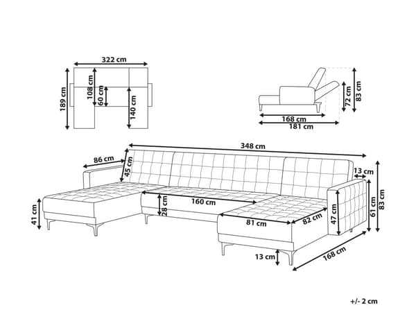 Hjørnesofa med sovefunksjon Rosa Velour 348 x 168 x 83 cm Tuftet stoff Modulær U-form 5-seter med sjeselonger Moderne