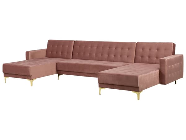 Hjørnesofa med sovefunksjon Rosa Velour 348 x 168 x 83 cm Tuftet stoff Modulær U-form 5-seter med sjeselonger Moderne