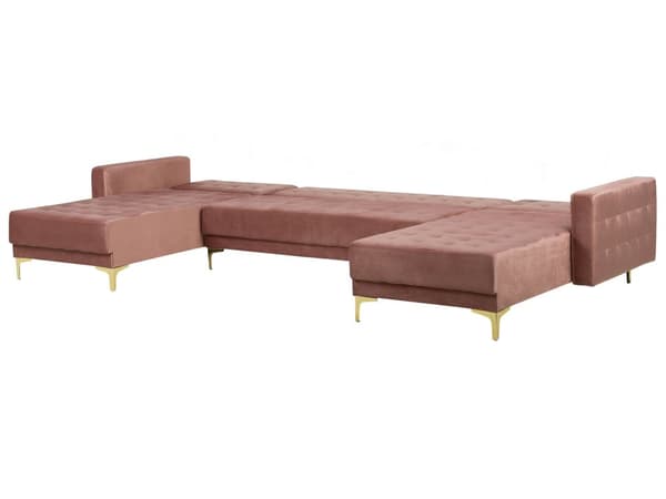 Hjørnesofa med sovefunksjon Rosa Velour 348 x 168 x 83 cm Tuftet stoff Modulær U-form 5-seter med sjeselonger Moderne