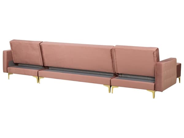 Hjørnesofa med sovefunksjon Rosa Velour 348 x 168 x 83 cm Tuftet stoff Modulær U-form 5-seter med sjeselonger Moderne