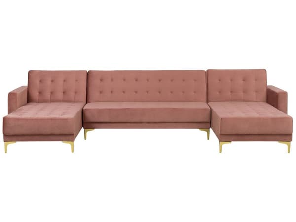 Hjørnesofa med sovefunksjon Rosa Velour 348 x 168 x 83 cm Tuftet stoff Modulær U-form 5-seter med sjeselonger Moderne
