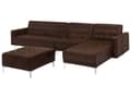 Miniatyrbilde 5 av 11: Hjørnesofa Brun Imitert skinn Tuftet Moderne L-formet Modulær 5-seter med fotskammel og sjeselong Venstrevendt