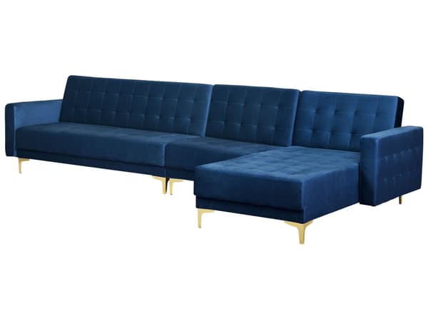 Hjørnesofa Marineblå Fløyels Tuftet stoff Moderne L-formet Modulær 5-seters Venstre Sjeselong
