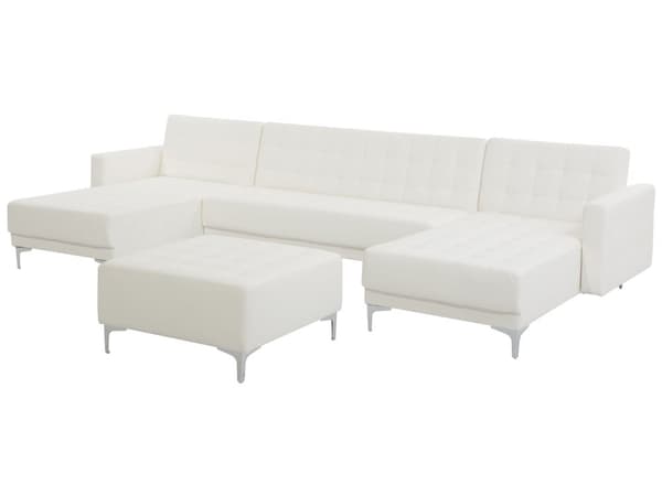 Hjørnesofa Hvit Kunstskinn Tuftet Moderne U-formet Modulær 5-seter med Osmanske Sjeselonger