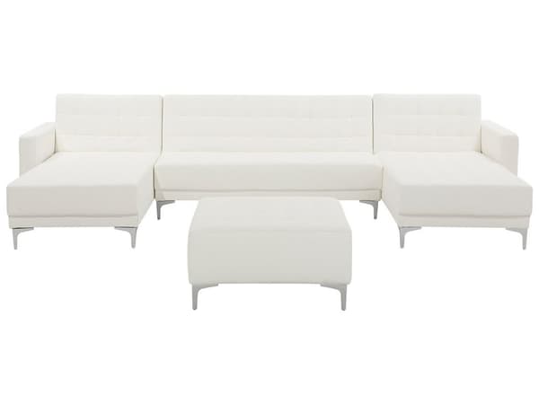 Hjørnesofa Hvit Kunstskinn Tuftet Moderne U-formet Modulær 5-seter med Osmanske Sjeselonger