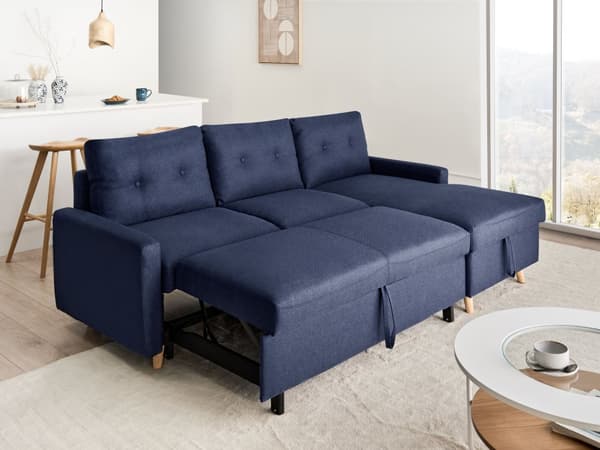 Hjørnesofa Blått Sofa 4-seters Oppbevaring L-formet Venstrehåndsorientering
