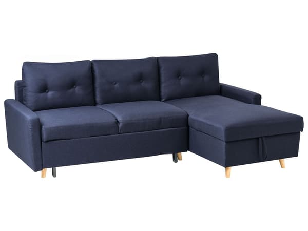 Hjørnesofa Blått Sofa 4-seters Oppbevaring L-formet Venstrehåndsorientering