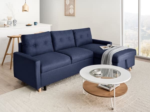 Hjørnesofa Blått Sofa 4-seters Oppbevaring L-formet Venstrehåndsorientering