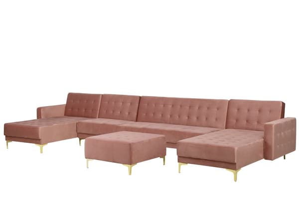 Hjørnesofa med sovefunksjon Rosa Velour 428 x 168 x 83 cm Tuftet stoff Modulær U-form 6-seter med fotskammel Sjeselong Moderne