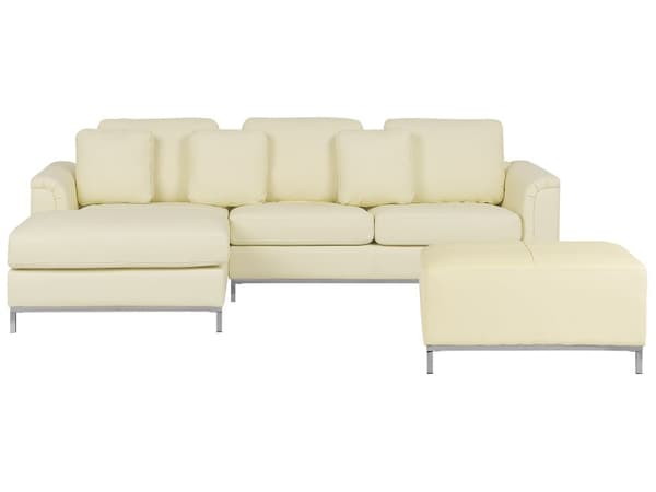 Hjørnesofa Beige skinnpolstret med ottomanske L-formet høyreorientering