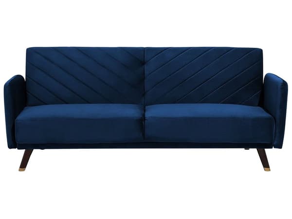 Sovesofa Marineblå Fløyelsstoff Moderne Stue 3-seter Treben Skinnarm
