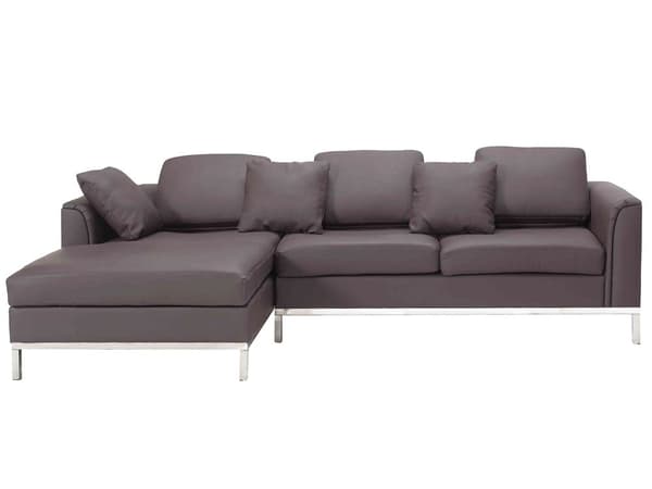 Hjørnesofa brun skinnpolstret L-sofa, høyrehendt orientering