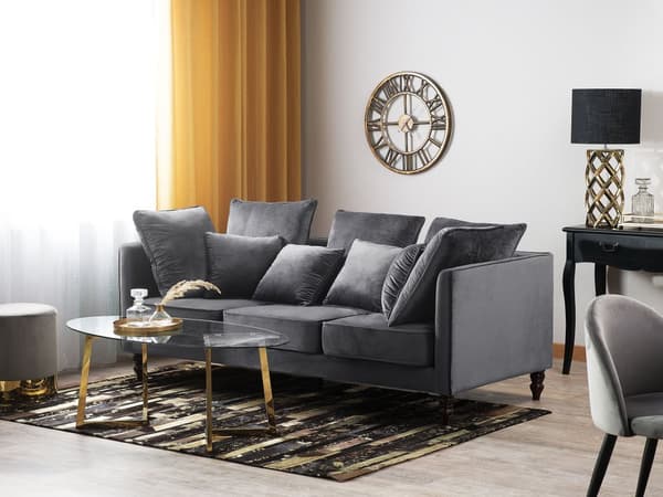 Sofa Grå Fløyelspolstret 3-seters Polstret Sete og rygg med Treben