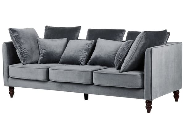 Sofa Grå Fløyelspolstret 3-seters Polstret Sete og rygg med Treben