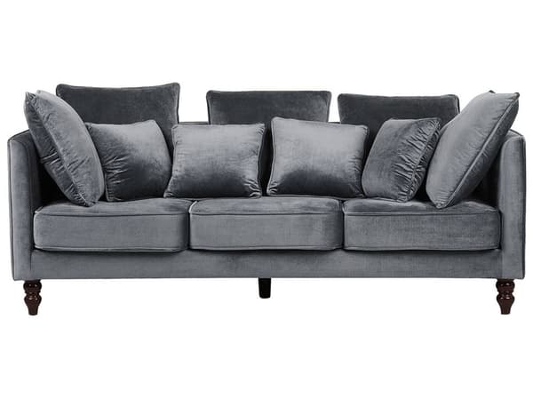 Sofa Grå Fløyelspolstret 3-seters Polstret Sete og rygg med Treben