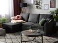 Miniatyrbilde 2 av 11: Hjørnesovesofa i svart stoff med polstring og oppbevaringsseng i høyrevendt retning