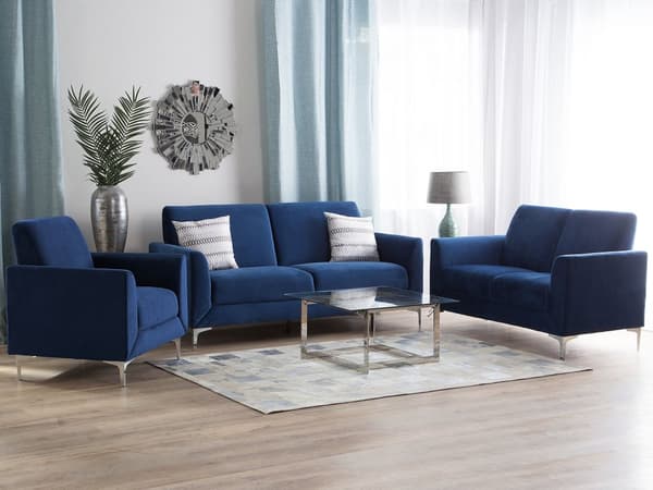 Sofasett Blå Fløyel Polstring 3 + 2 + 1-seter Glam