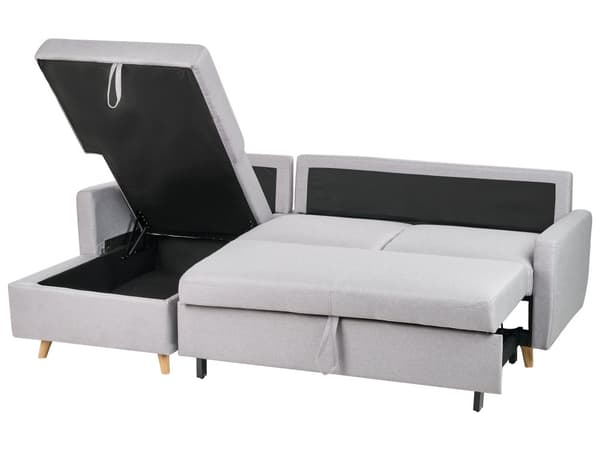 Hjørnesofa Lysegrå Stoff Sofa 4-seters Oppbevaring L-formet Høyrehåndsorientering