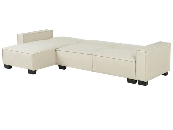 Hjørnesofa i beige stoff med polstring 3-seters høyrevendt L-formet seng