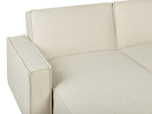 Hjørnesofa i beige stoff med polstring 3-seters høyrevendt L-formet seng