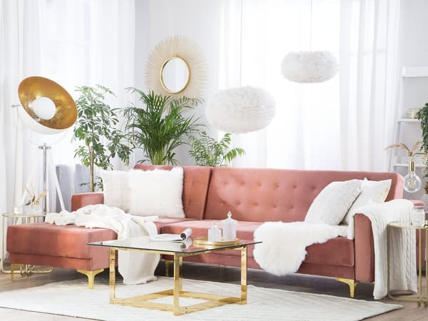 Hjørnesofa Rosa Fløyel Moderne L-formet Modulær 4-seter Venstrevendt sjeselong