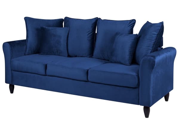 Sofa Blå Fløyel Tre 3-seters Pynteputer Moderne Tradisjonell Design