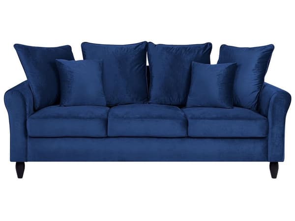 Sofa Blå Fløyel Tre 3-seters Pynteputer Moderne Tradisjonell Design